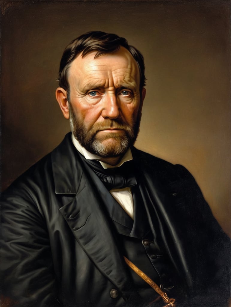 Portrait of Ulysses S. Grant by Rembrandt Harmenszoon van Rijn, sad face, America, so sorry