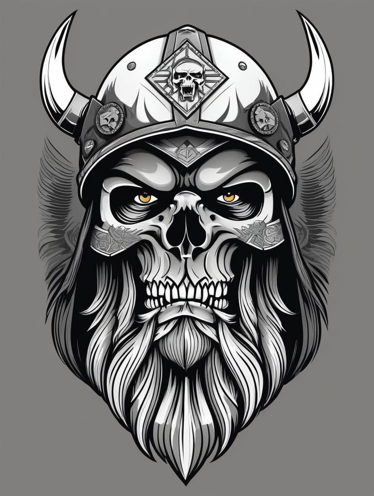 Aggressive Viking with beard skull military chevron logo, black and white, war Logo, vector image