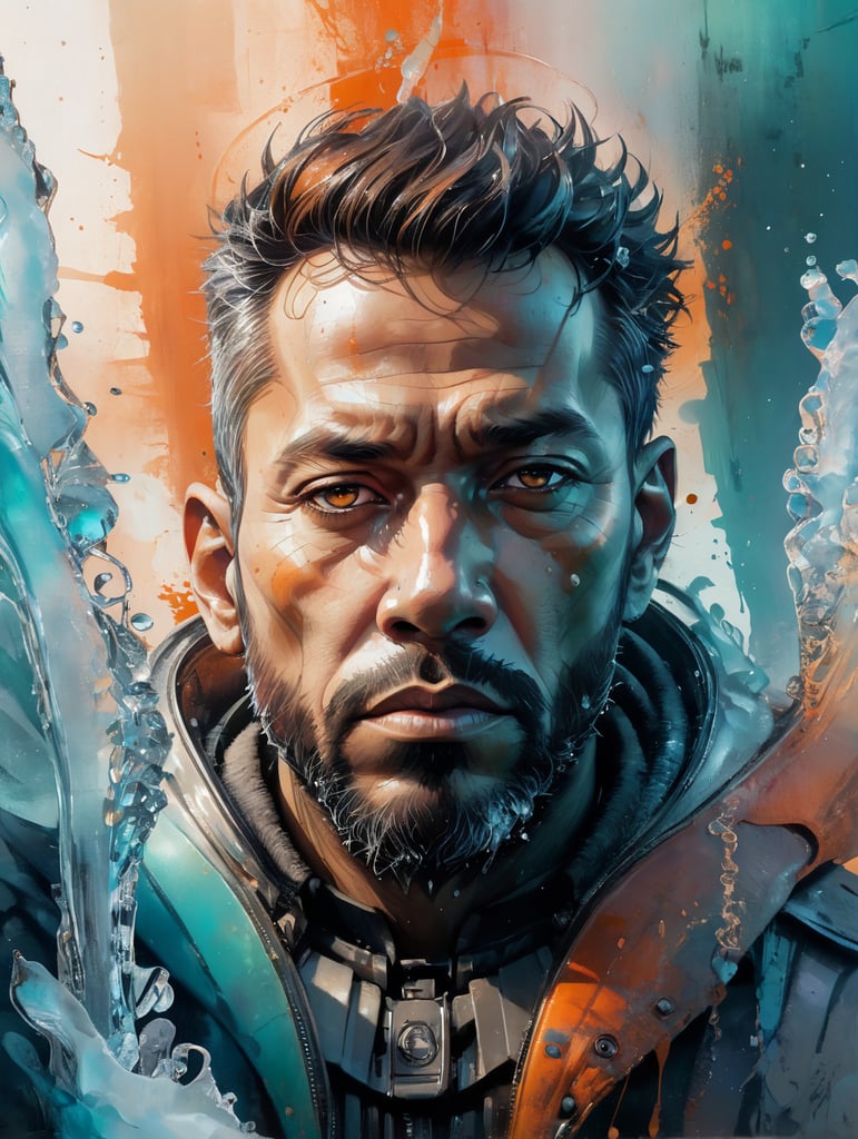 Portrait of a Translucent man made from the ice, organs are visible through the ice