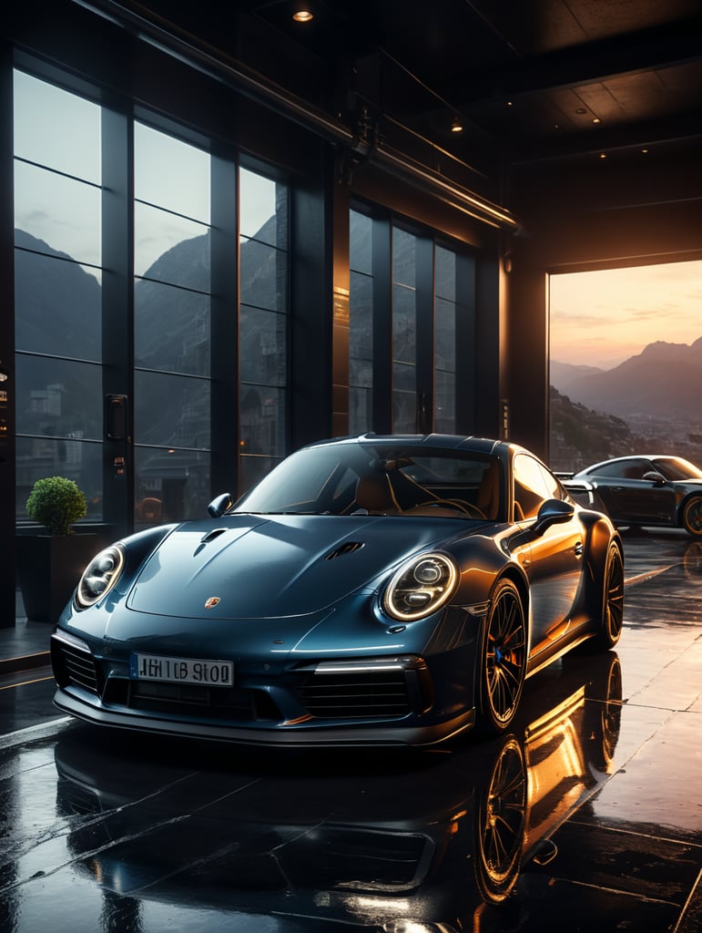 ((Porsche 911, 3D render), ultra quality, HDR, UHD, photorealistic, professional photograph, studio lighting, exterior view, sleek design, shiny surface, luxury car, sport car, cinematic composition, unreal engine, 4k, 8k, trending on ArtStation)