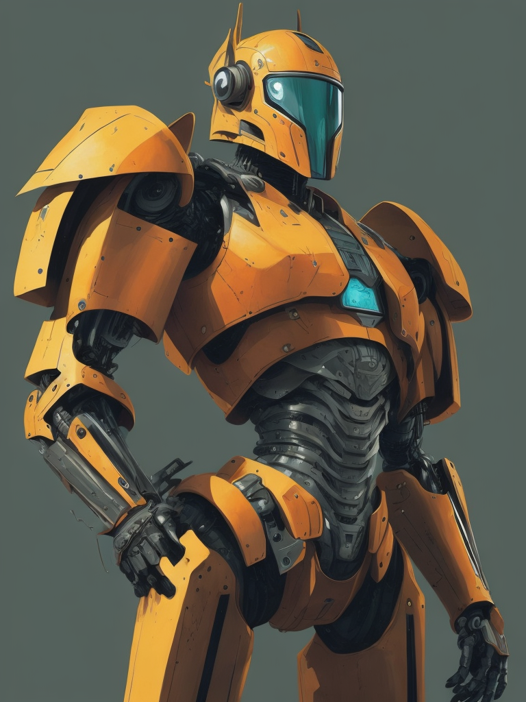 This vibrant artwork by George Wilson is an imaginative illustration of a robot in pulp-style armor.