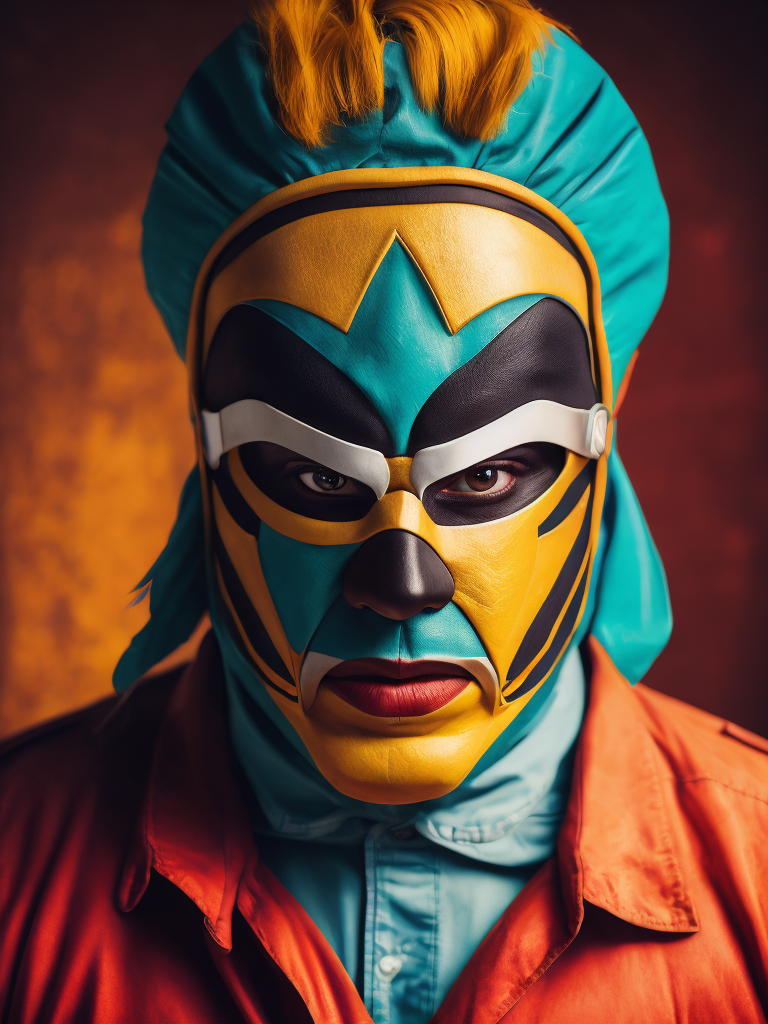 Portrait of a masked mexican wrestler, Vivid saturated colors, Contrast color, studio photo, professional photo, Rich colors, Detailed image