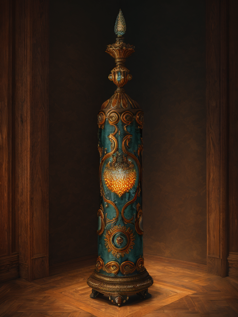 wooden floor lamp, carved black wood, decorated with gems
