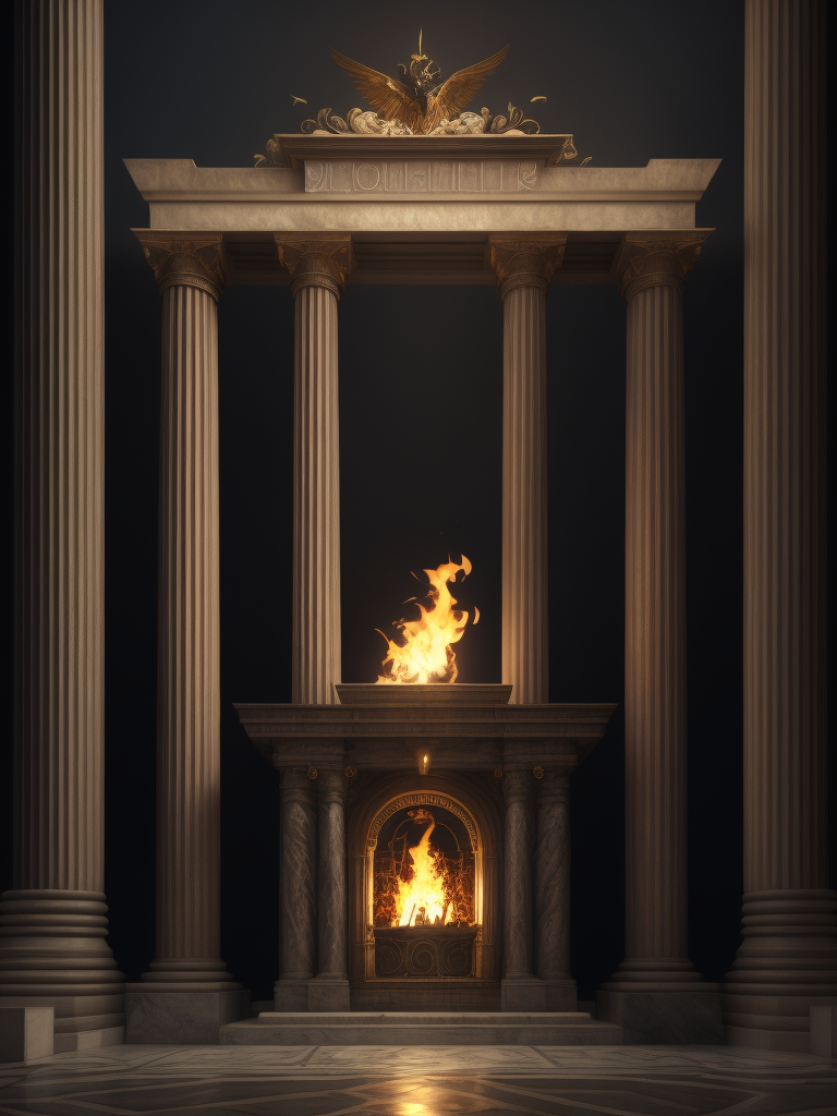 An altar of marble and fire in the greek style in olympus, hyperrealistic