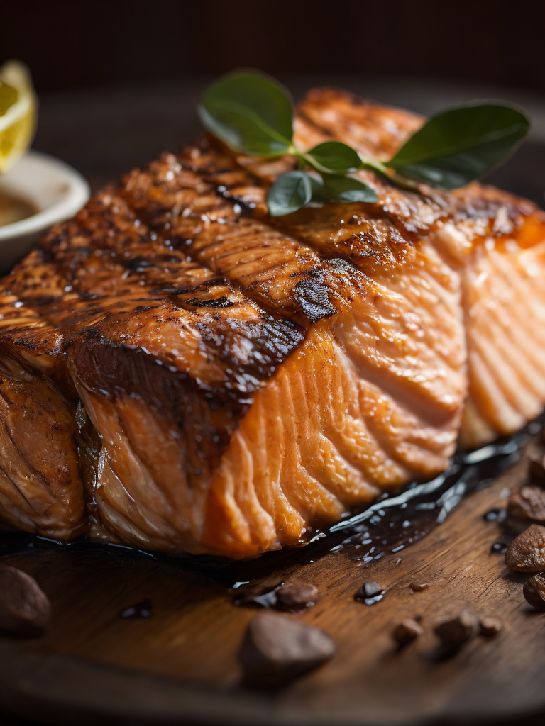 macro photography of a grilled salmon