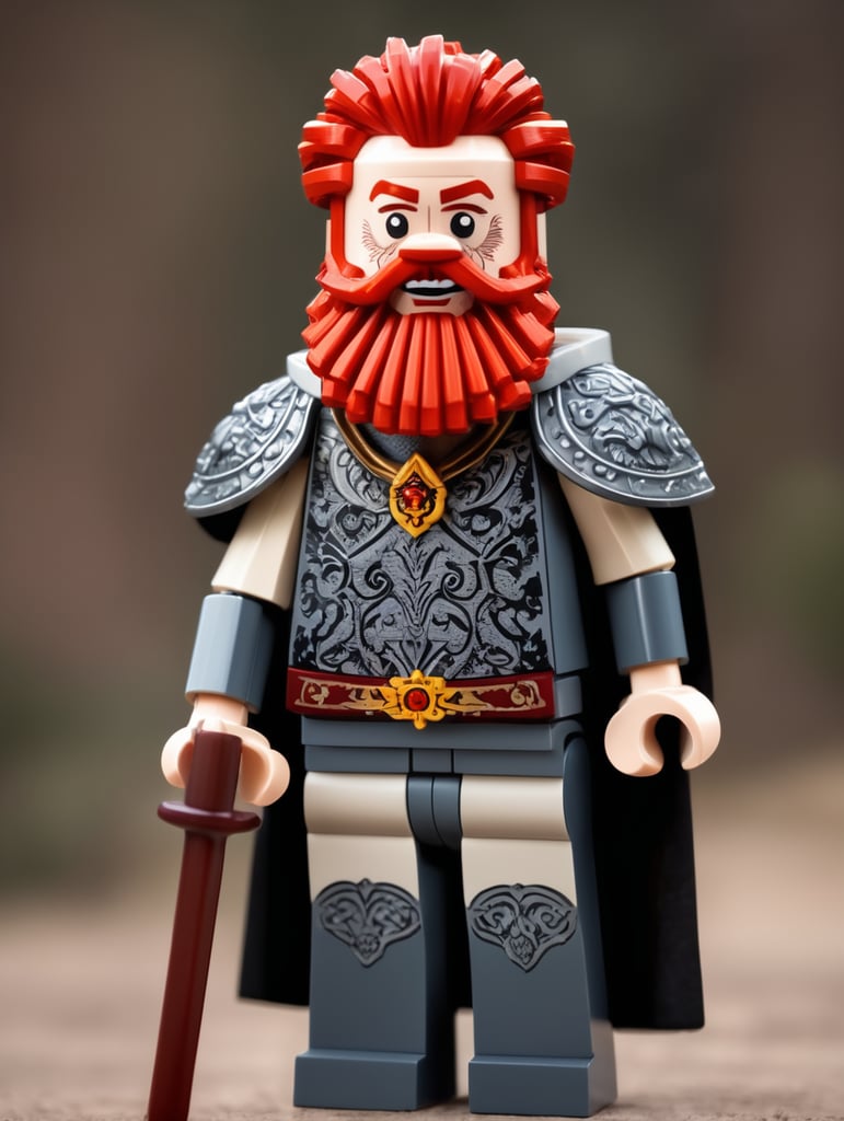 medieval king as a lego character with red hair and red beard