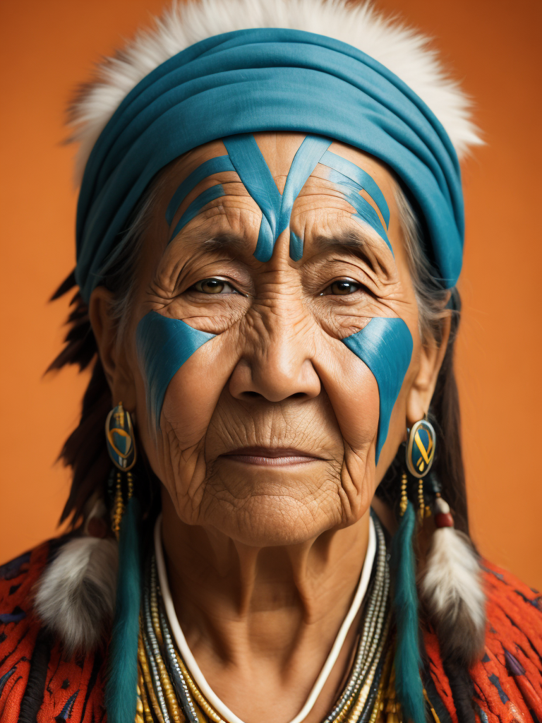 native american old woman 30 years old in national dress