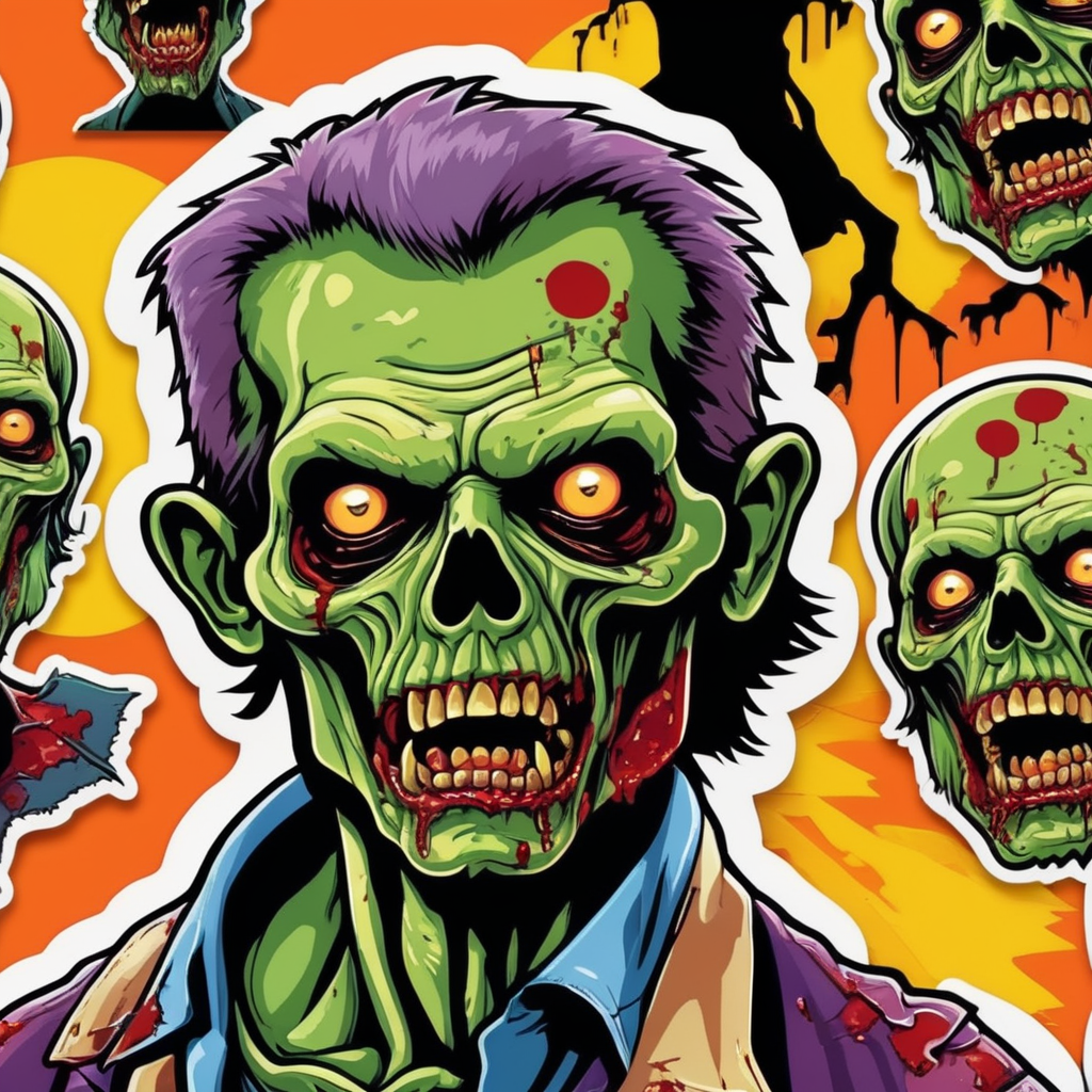 Pop art illustration, sticker, zombie Halloween