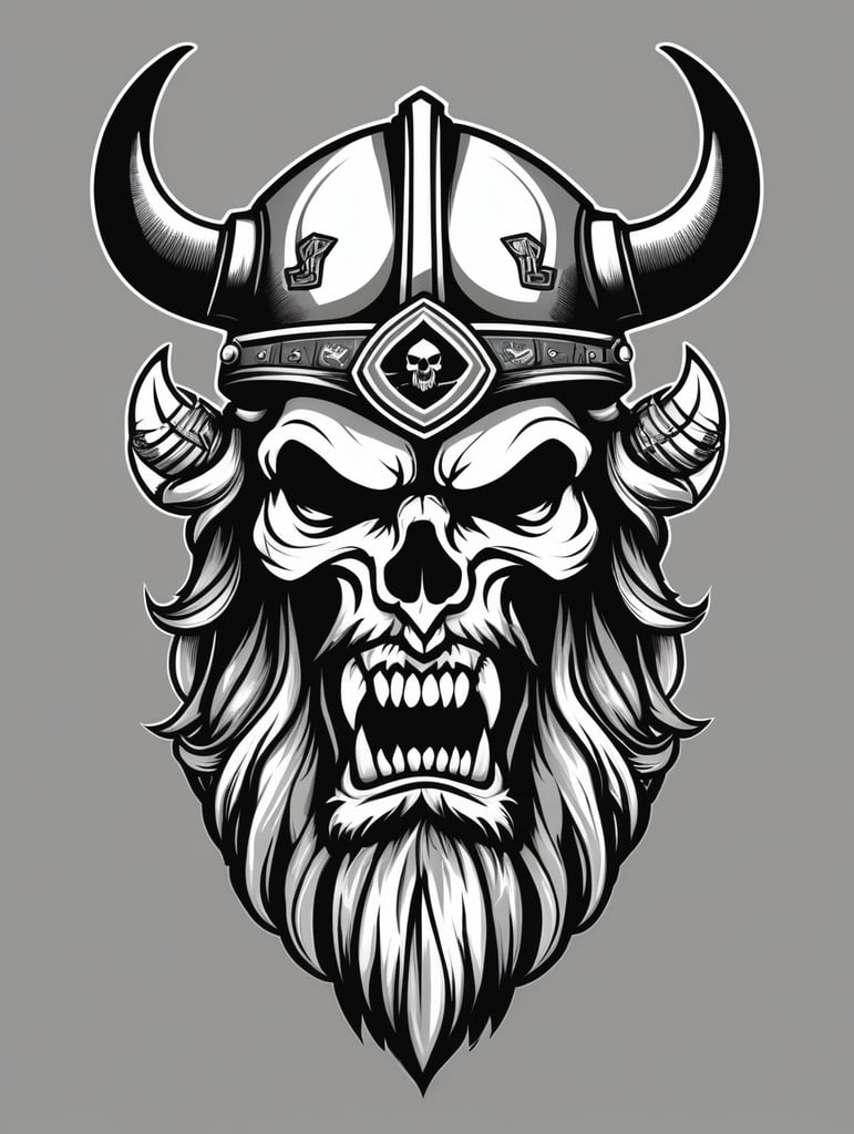Aggressive Viking with beard skull gaming logo, black and white, e-sports Logo, vector image