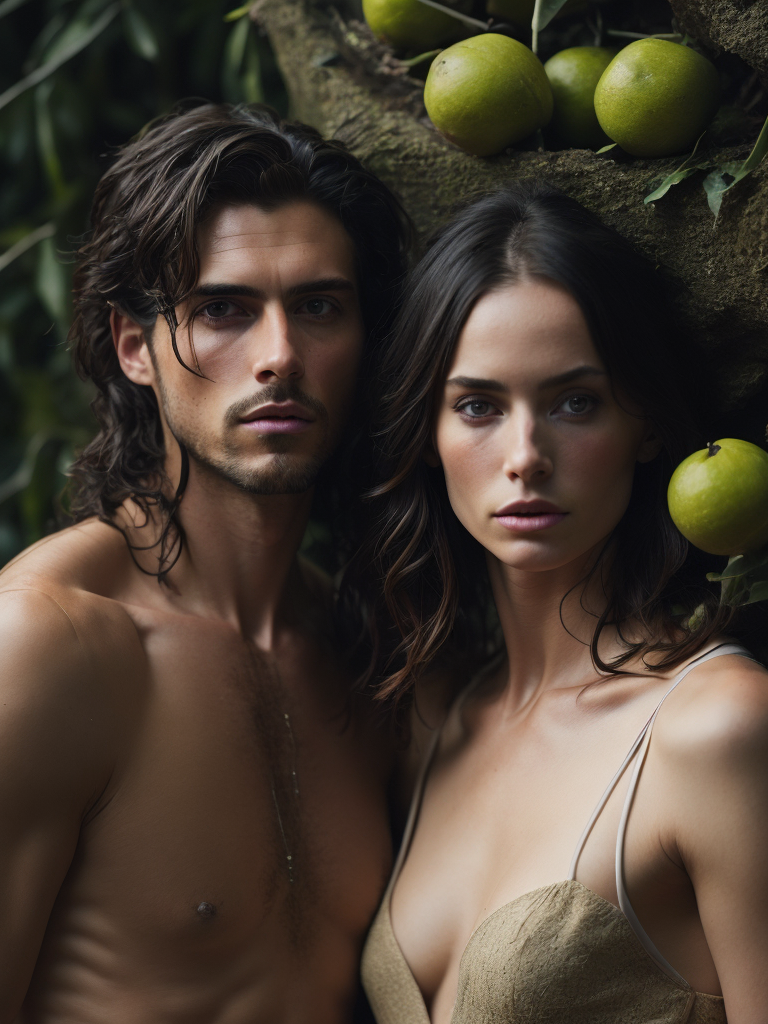 Adam and Eve with the forbidden fruit.