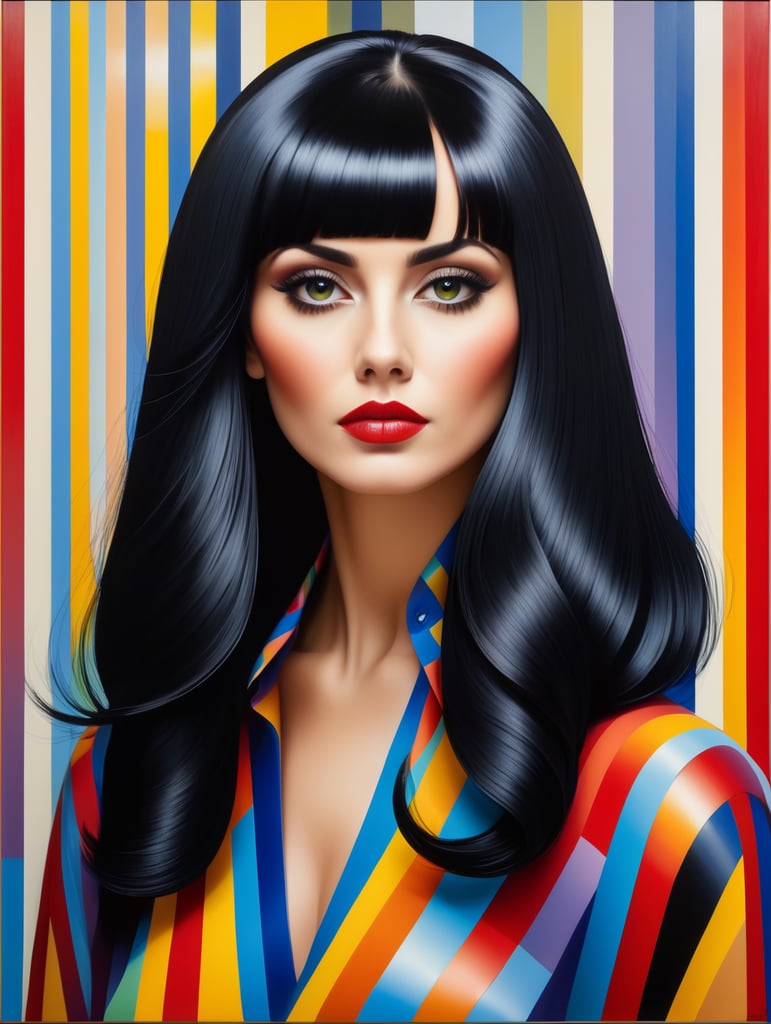 Portrait of a woman with black hair, style of Yaacov Agam