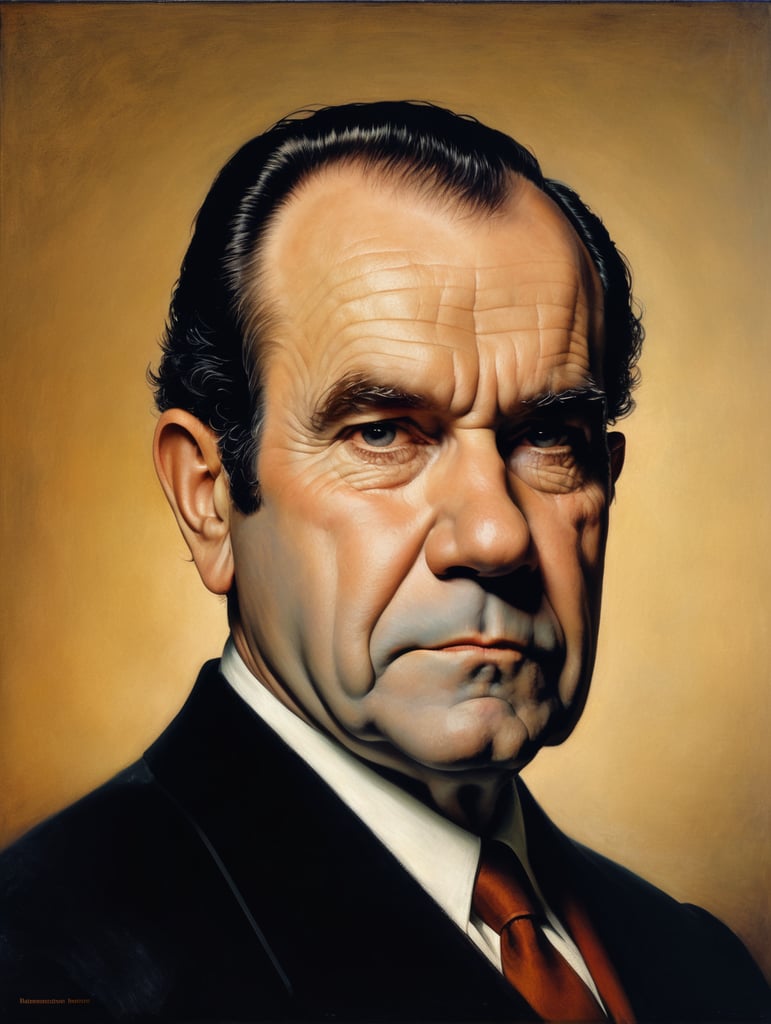 Portrait of Richard Nixon by Rembrandt Harmenszoon van Rijn, sad face, America, so sorry
