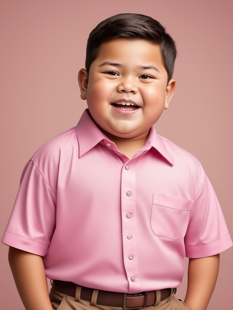 Rely fat dibble chin pink shirt and brown pants 12 years old