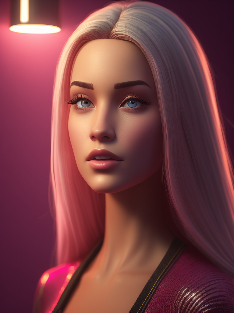 3d barbie girl in studio room with studio light on pink background