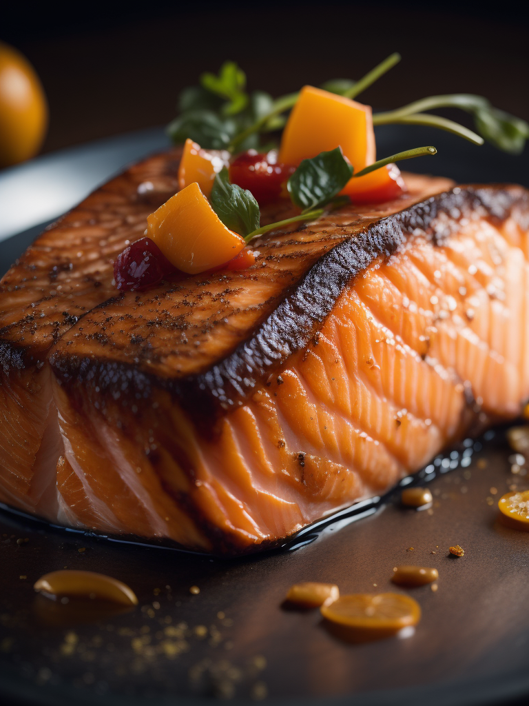 macro photography of a grilled salmon