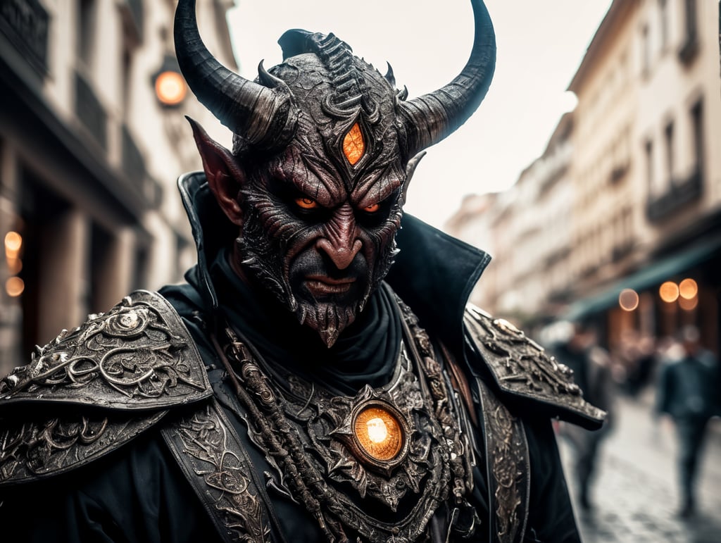 A demon hunter stalking the streets of a city, trail cam footage, photorealistic, hyperornate details, photographed by Irakli Nadar and Reylia Slaby, bokeh, particuls, ultra detail