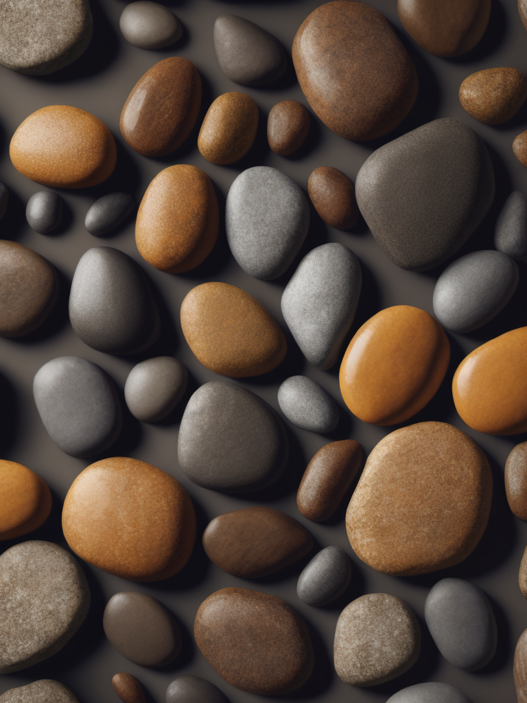Texture of stones, pattern, background, top view, organic texture, seamless texture, scattered stones, gray and brown colors, deep colors, contrast lighting, volumetric stones