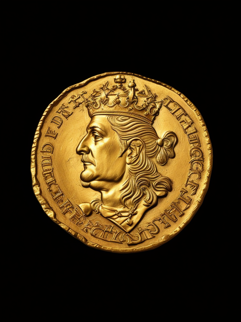 ancient gold coin with king, carved gold