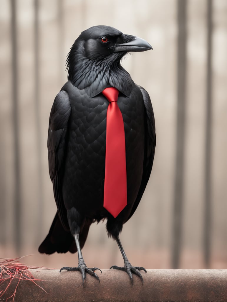 a black crow with a red tie