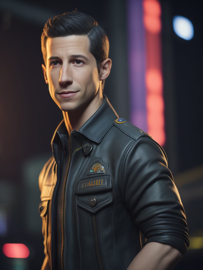 Andy samberg as jake peralta from the tv show brooklyn nine-nine, bobble, head, funko pop art, hyper detailed, professional lighting, film lighting, 35mm, 50mm, ray tracing, unreal engine 5, zbrush