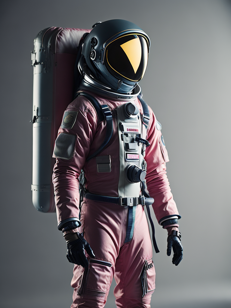astronaut, standing still, pink space suit, white background