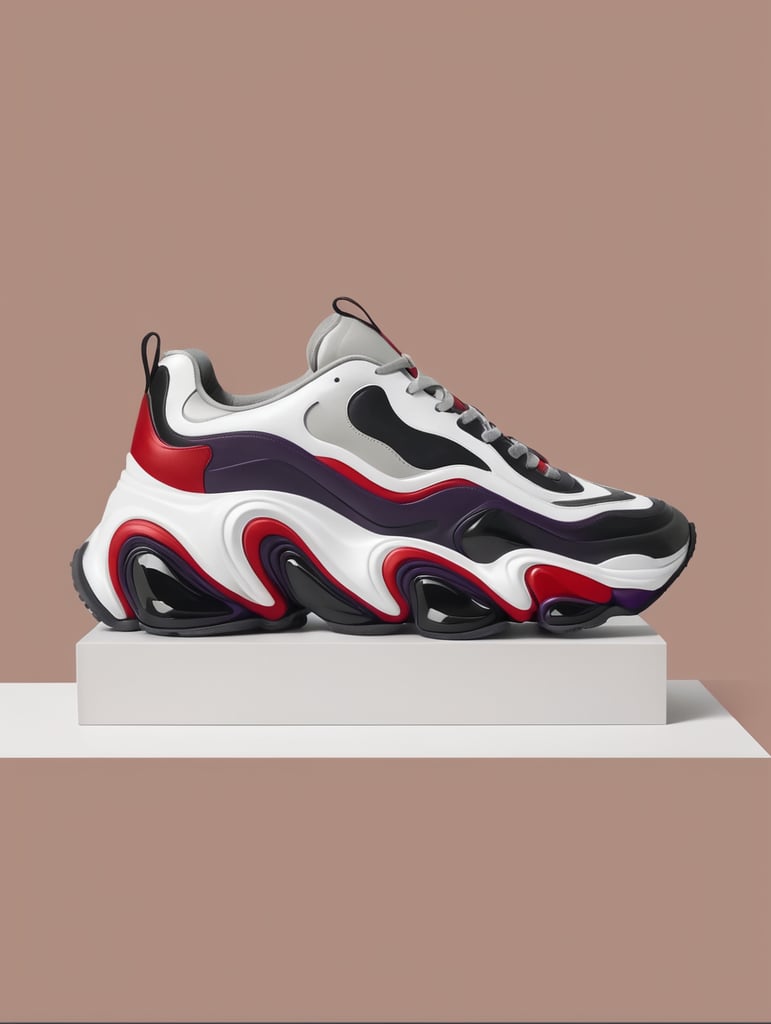 Red black purple white grey wavy illusion shoe
