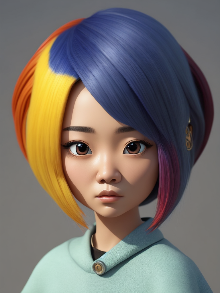 Cute 3d character, korean fashion, colorful hair, blender render, y2k, art toy, creative