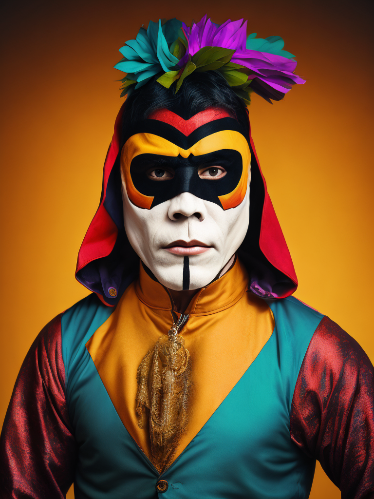 Portrait of a masked mexican wrestler, Vivid saturated colors, Contrast color, studio photo, professional photo, Rich colors, Detailed image