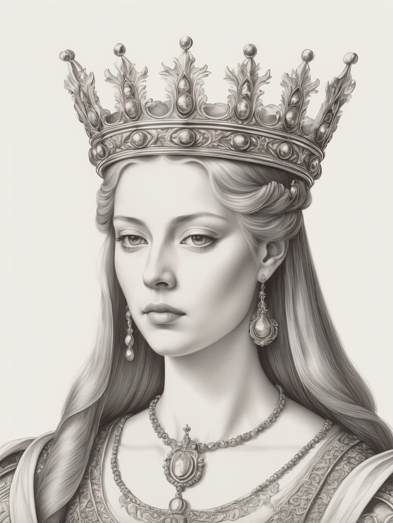 16th century european drawing style, perfect white background, shining crown