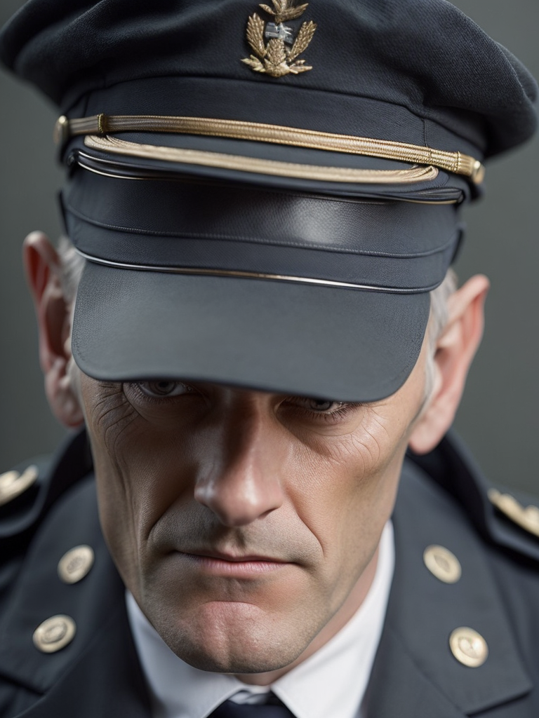 51-year-old German WWII admiral, ruthless in uniform with gestapo emblems. close-up image with 4K, maximum resolution, cinematic effect.