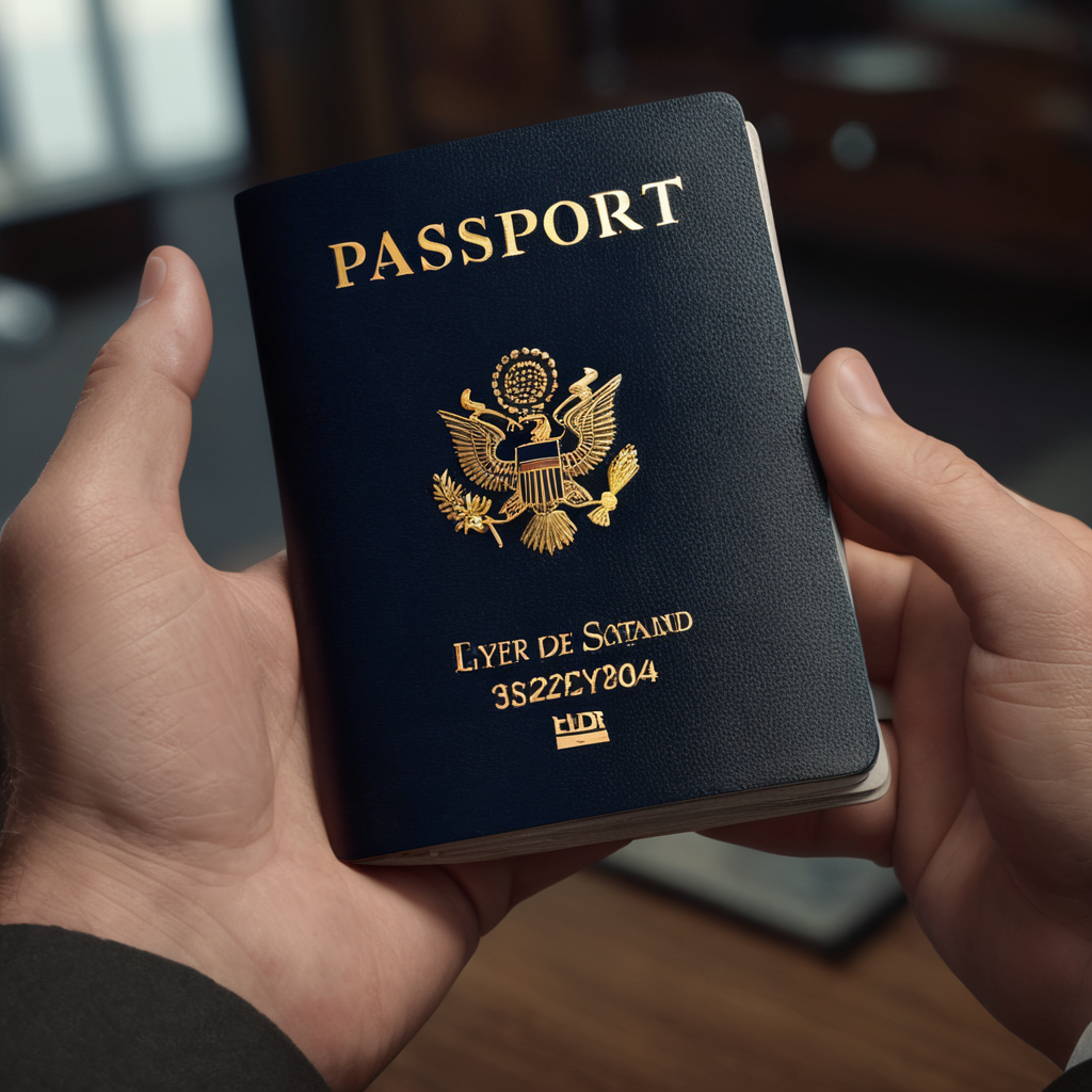 A top zoomed shot of a male hand catching an opened passport with nice interior apartment popping out from the opened passport , cinematic, octane , hyper detailed , concept passport.