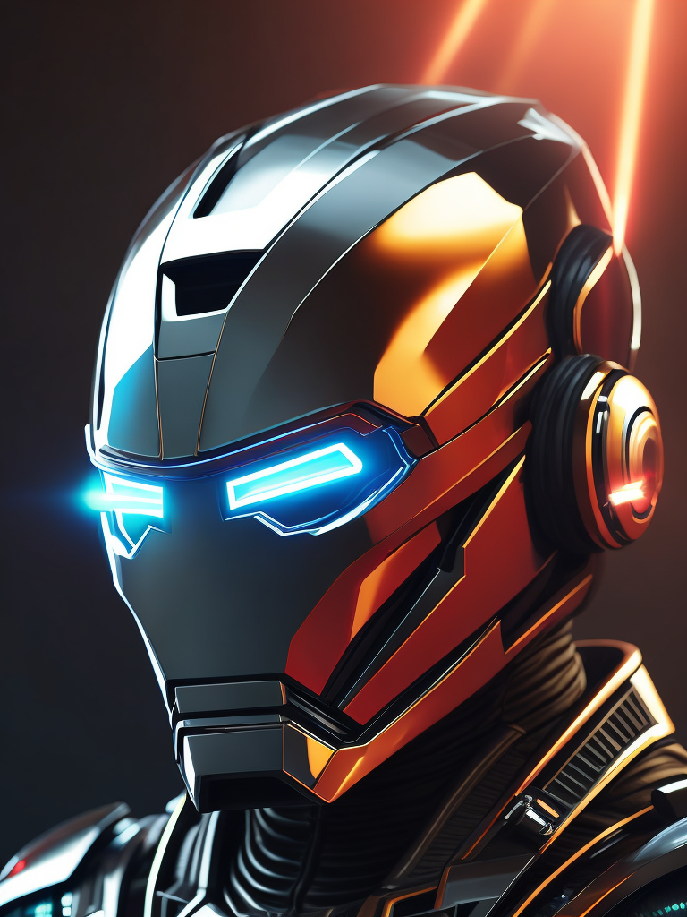 Chrome Ironman, Daft Punk style, laser light, neon, smoky