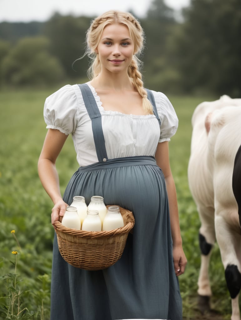 Young Milkmaid. Heavily pregnant. Blonde .