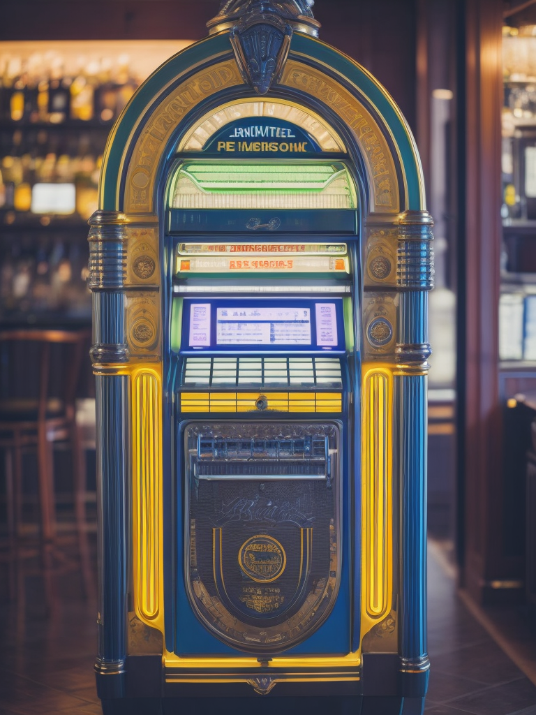 Retro jukebox in a bar, sharp focus, highly detailed,