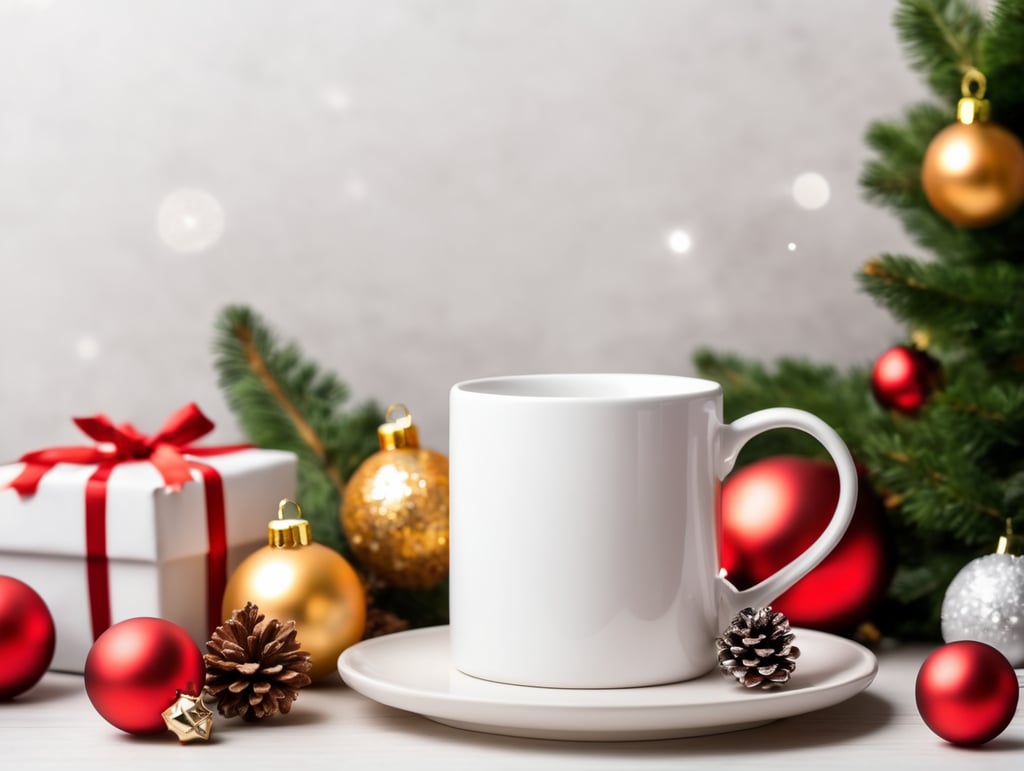 blank White ceramic mug, Christmas style photo, mock up, mockup