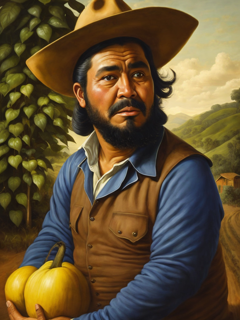 A farmer, portrait, Painting, Oil, Colombia, style of Botero