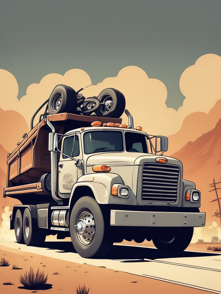 flatbed tow truck coming in hot angry aggressive cartoon