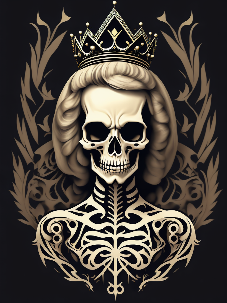 A vector art of a queen skeleton tattoo