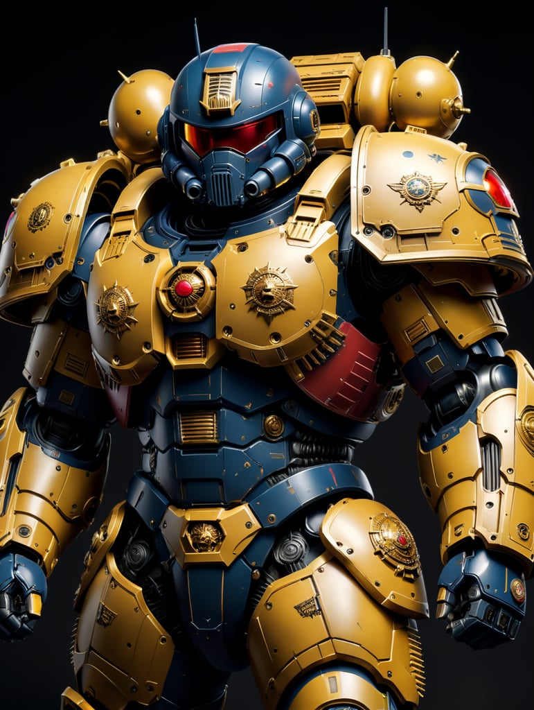 A mixture of 40k space marine suit and Zaku from Mobile Suit Gundam, high res, full body, front view and back view, aspect ratio 9:16