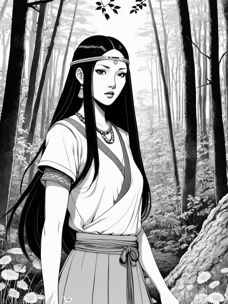 Pocahontas, Illustration, Manga, Horror, B , Japan, style of Junji Ito