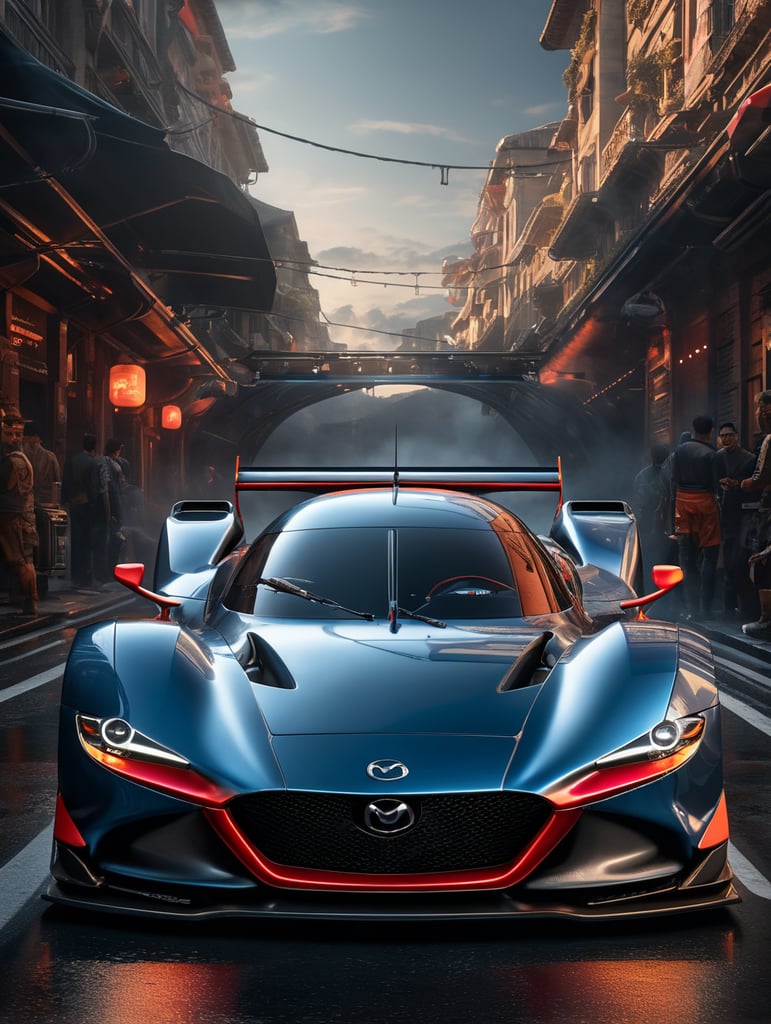 A video game visual of a frontal view of a futuristic Mazda Furai, dynamic composition, Asphalt 9 Legends style, incredible graphics, 4k