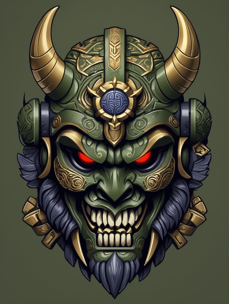 military logo for an association called "One Shot gaming", oni mask, military theme, in colors