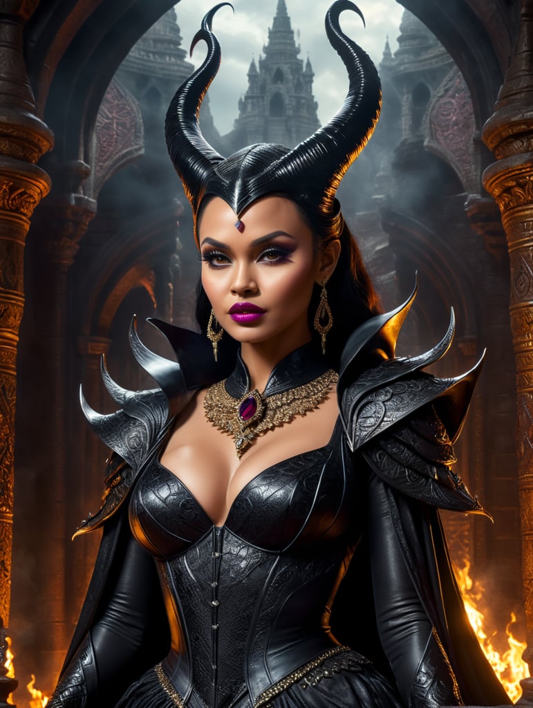 GENERATE AN IMAGE OF INDIA LOVE WESTBROOKS DRESSED UP AS MALEFICENT