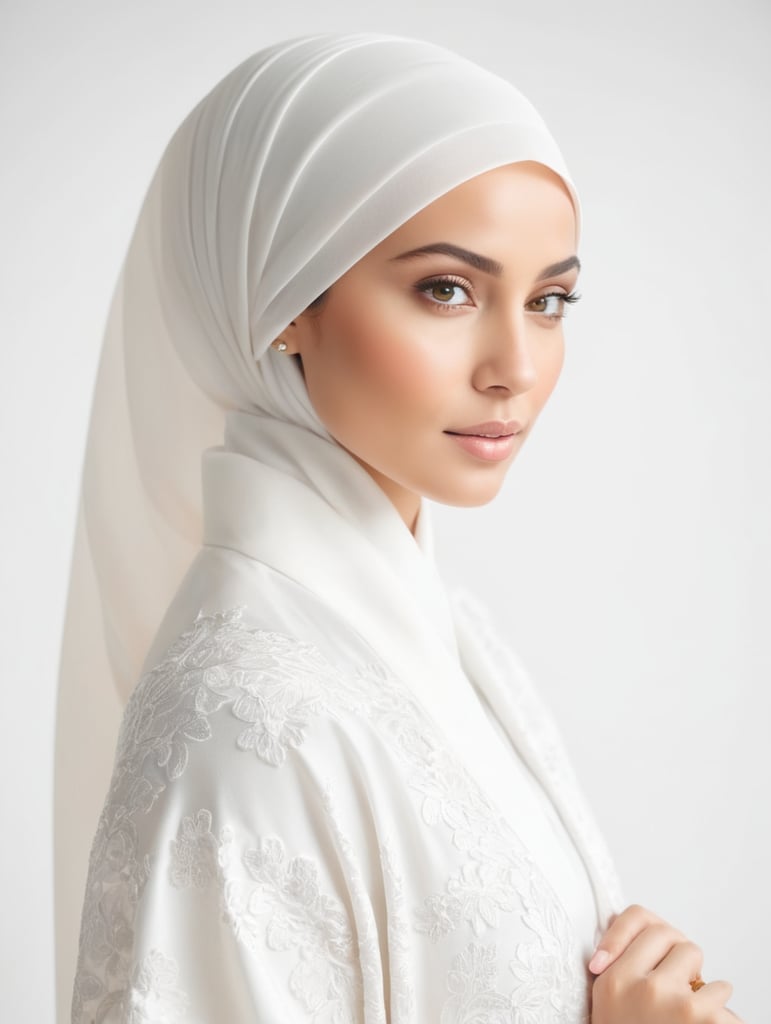 Indonesian women with hijab in white kimono