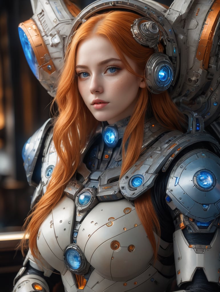 official art,unity 8k wallpaper, ultra detailed, beautiful and aesthetic, masterpiece, best quality, 1girl, orange hair, skin pores, wrinkles, eyelashes, long hair, blue eyes, extremely detailed, highest detailed, adstech, colorful symbols,hologram, scifi, Tsundere, holding_cat, sitting, (intricate details:0.9), (hdr, hyperdetailed:1.2)