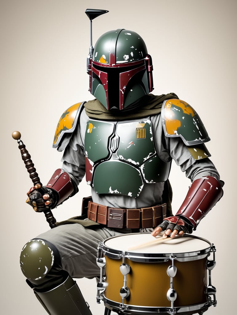Boba Fett playing drums