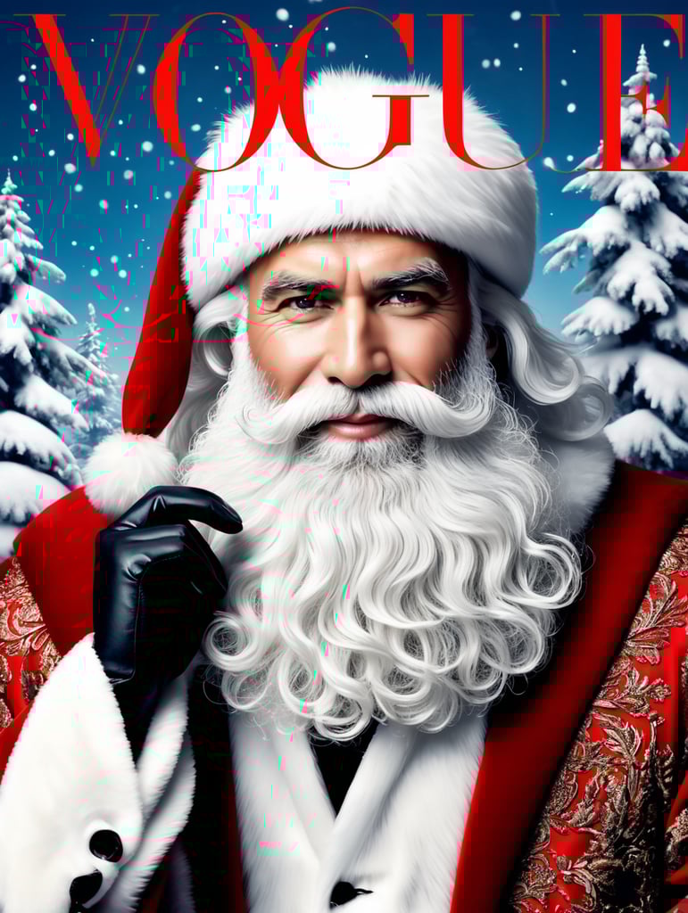 Happy New Year 2024, man Santa on the cover of Vogue