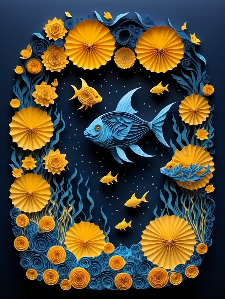 magical underwater world bright and colorful shades of blue and yellow on a white background