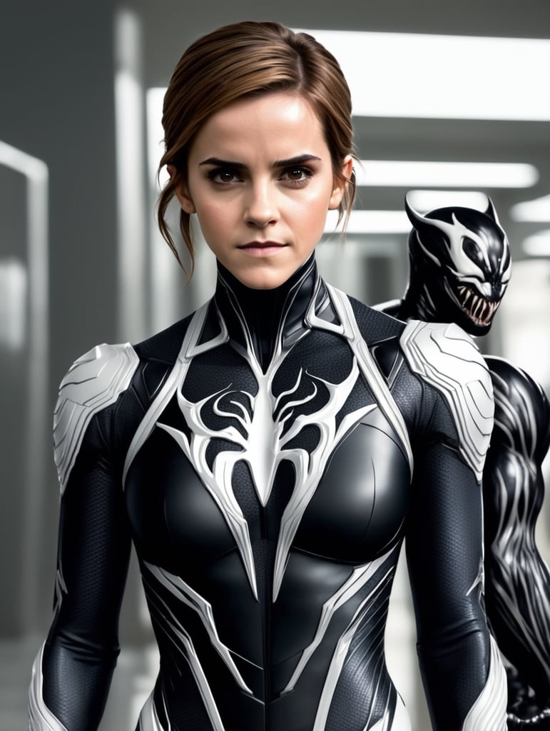 Emma watson showing off with the venom symbiote suit