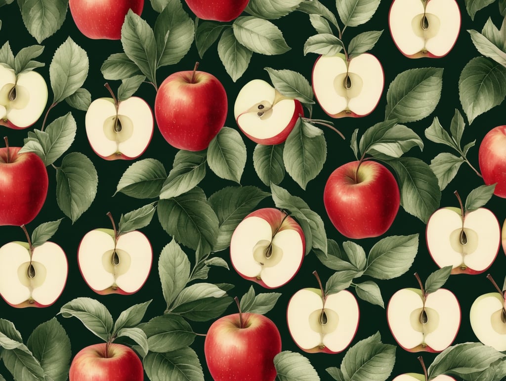 Botanical print. apples with leaves